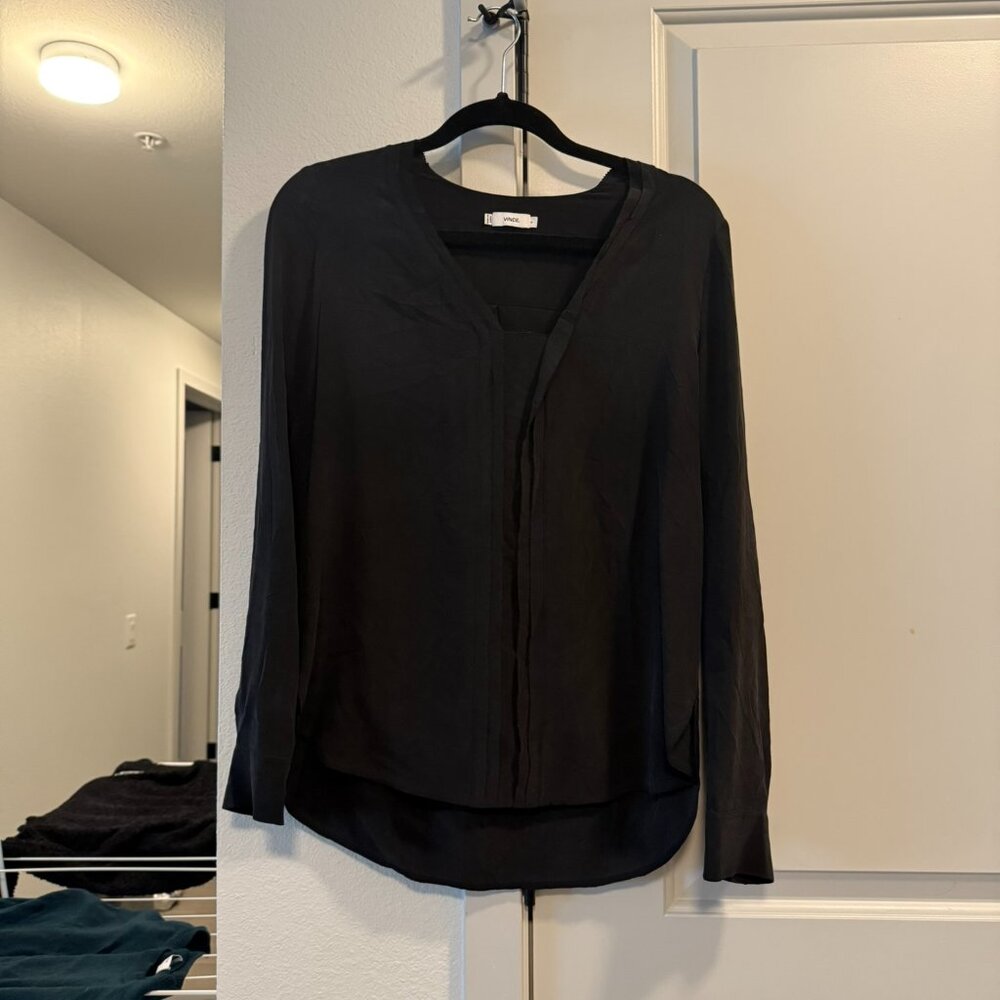 Vince‎ 100% Silk Picot Edge Blouse Black